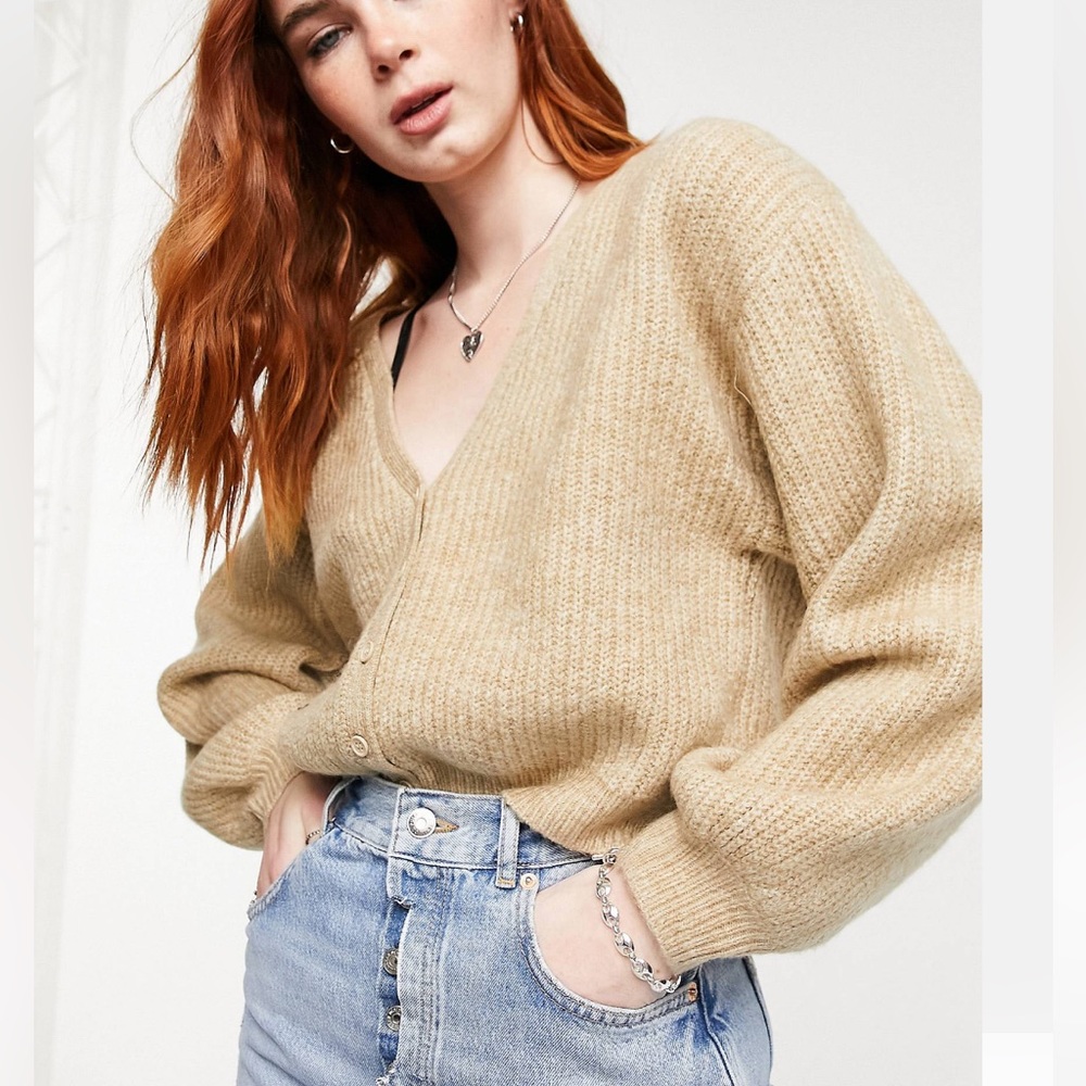 ASOS V-Neck Ribbed Cardigan with Wide Sleeves